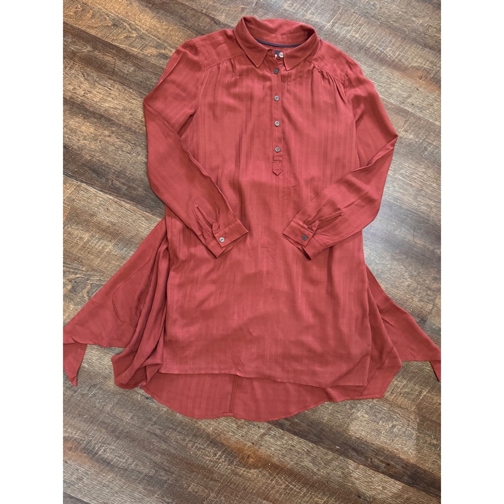 Maeve Anthropologie Rust Red High Low Handkerchief Shirt Dress Size 8